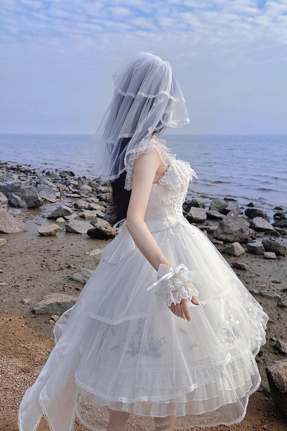 Lolita JSK Dress - Love Is Coming, White, Bow Detail, Ruffled, Embroidered - additional product view 10