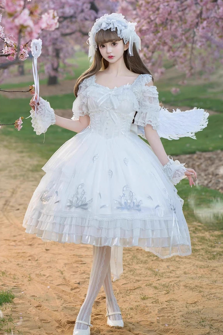 Lolita JSK Dress - Love Is Coming, White, Bow Detail, Ruffled, Embroidered - main product image