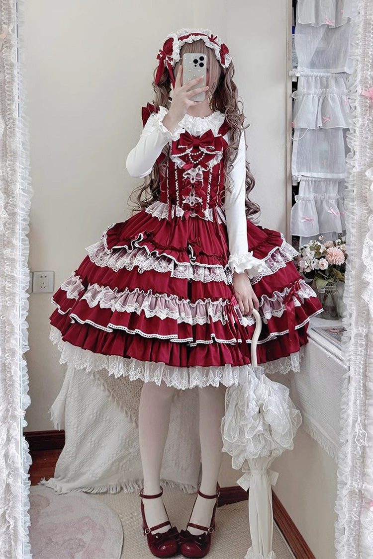 Lolita JSK Dress - Love Notebook, 5 Colors, Sweet Style, Bow Detail, Lace Trim - S Red / M Red / L Red option