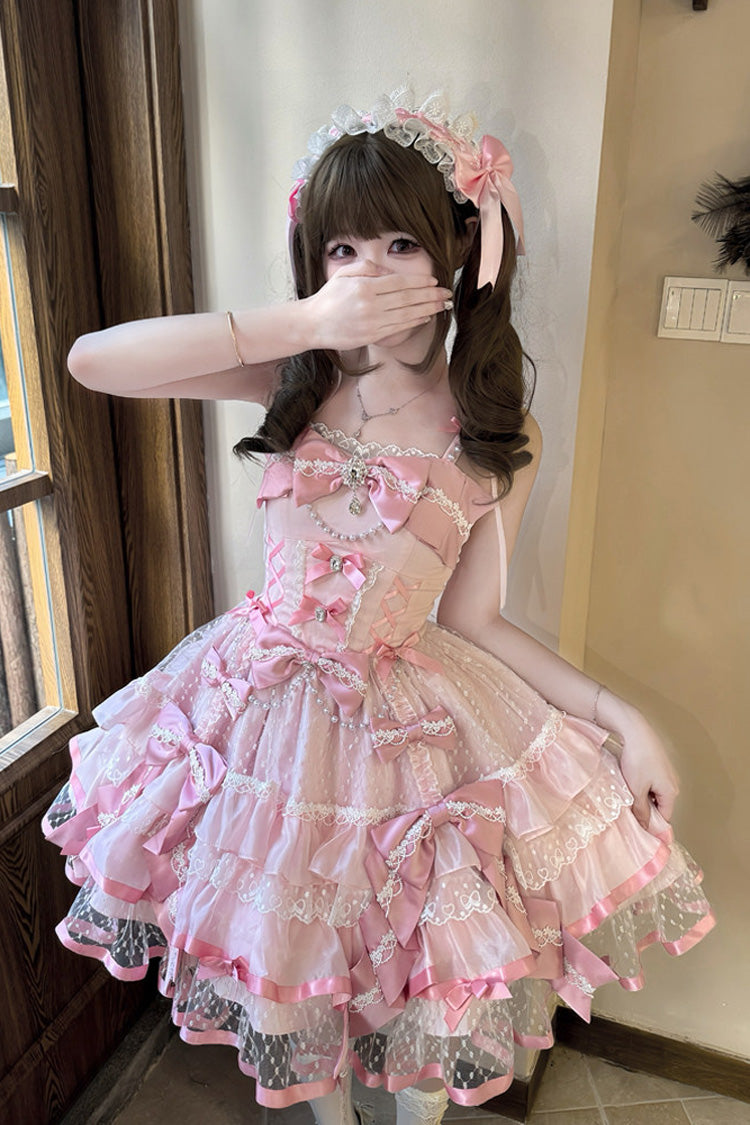 Lolita JSK Dress - Love Of Gemstones, Pink, Lace Trim, Ruffled, Layered - additional product view 5