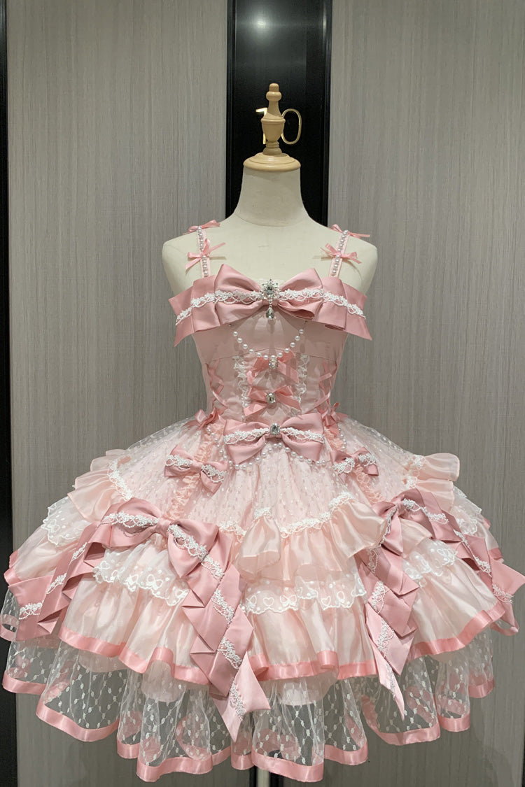 Lolita JSK Dress - Love Of Gemstones, Pink, Lace Trim, Ruffled, Layered - main product image