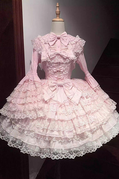 Lolita JSK Dress - Love Overture, Pink, Sweet Style, Bow Detail, Lace Trim - additional product view 3