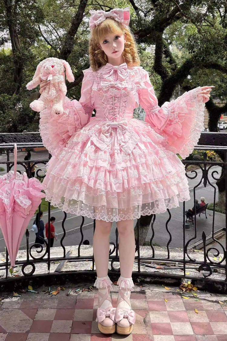 Lolita JSK Dress - Love Overture, Pink, Sweet Style, Bow Detail, Lace Trim - main product image