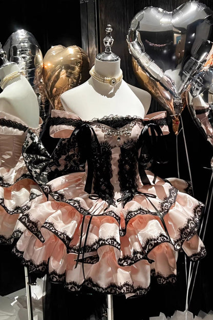 Lolita JSK Dress - Love Poems Of The Heart, Pink, Ruffled, Layered, Lace-Up - additional product view 2