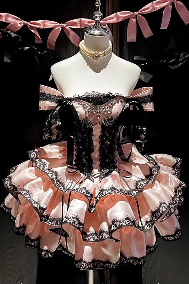 Lolita JSK Dress - Love Poems Of The Heart, Pink, Ruffled, Layered, Lace-Up - additional product view 3