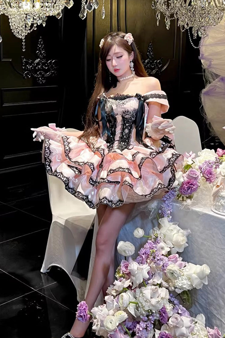 Lolita JSK Dress - Love Poems Of The Heart, Pink, Ruffled, Layered, Lace-Up - additional product view 5