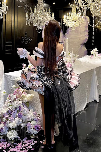 Lolita JSK Dress - Love Poems Of The Heart, Pink, Ruffled, Layered, Lace-Up - additional product view 8