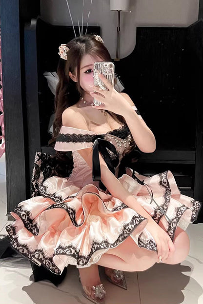 Lolita JSK Dress - Love Poems Of The Heart, Pink, Ruffled, Layered, Lace-Up - additional product view 9