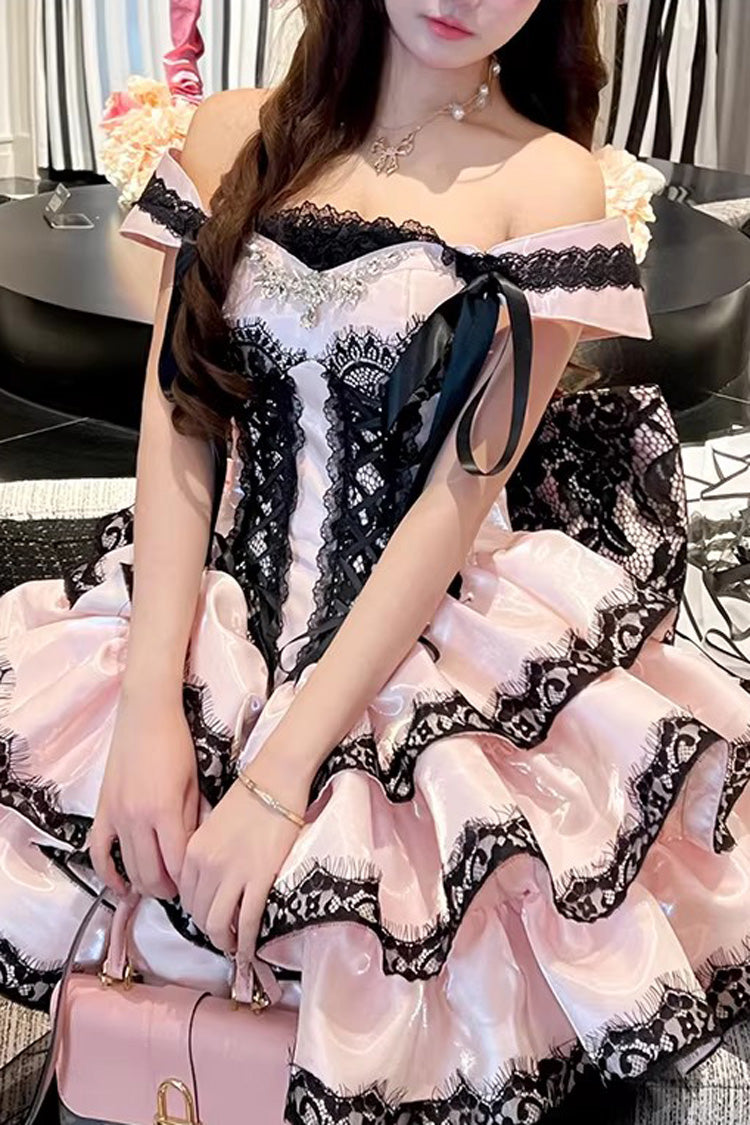 Lolita JSK Dress - Love Poems Of The Heart, Pink, Ruffled, Layered, Lace-Up - additional product view 11