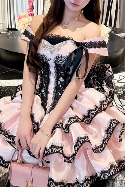 Lolita JSK Dress - Love Poems Of The Heart, Pink, Ruffled, Layered, Lace-Up - additional product view 11