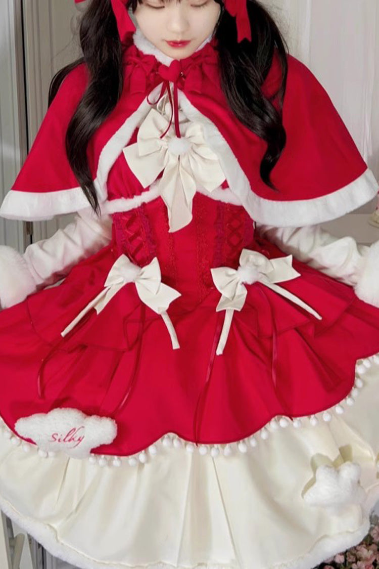 Lolita JSK Dress - Lovely Multi-layer, 3 Colors, Sweet Style, Bow Detail - S Wine / M Wine / L Wine option