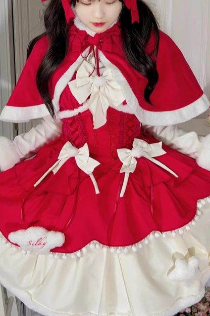 Lolita JSK Dress - Lovely Multi-layer, 3 Colors, Sweet Style, Bow Detail - S Wine / M Wine / L Wine option
