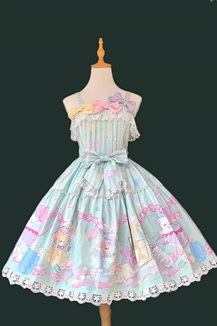 Lolita JSK Dress - Macaron Dolly House, Green, Sweet Style, Bow Detail, Printed - main product image