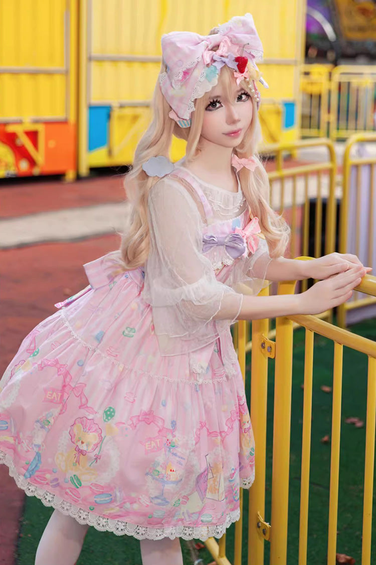 Lolita JSK Dress - Macaron Dolly House, Pink, Bow Detail, Printed, Sweet Style - additional product view 2