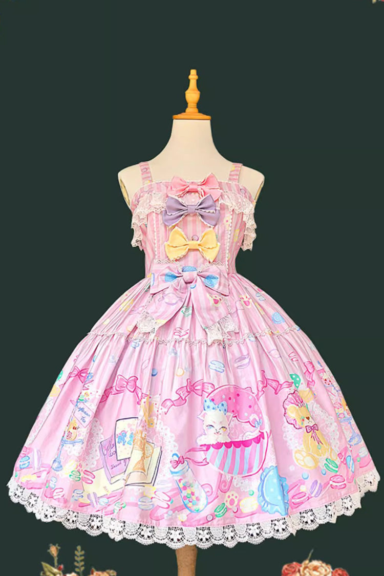 Lolita JSK Dress - Macaron Dolly House, Pink, Bow Detail, Printed, Sweet Style - additional product view 3