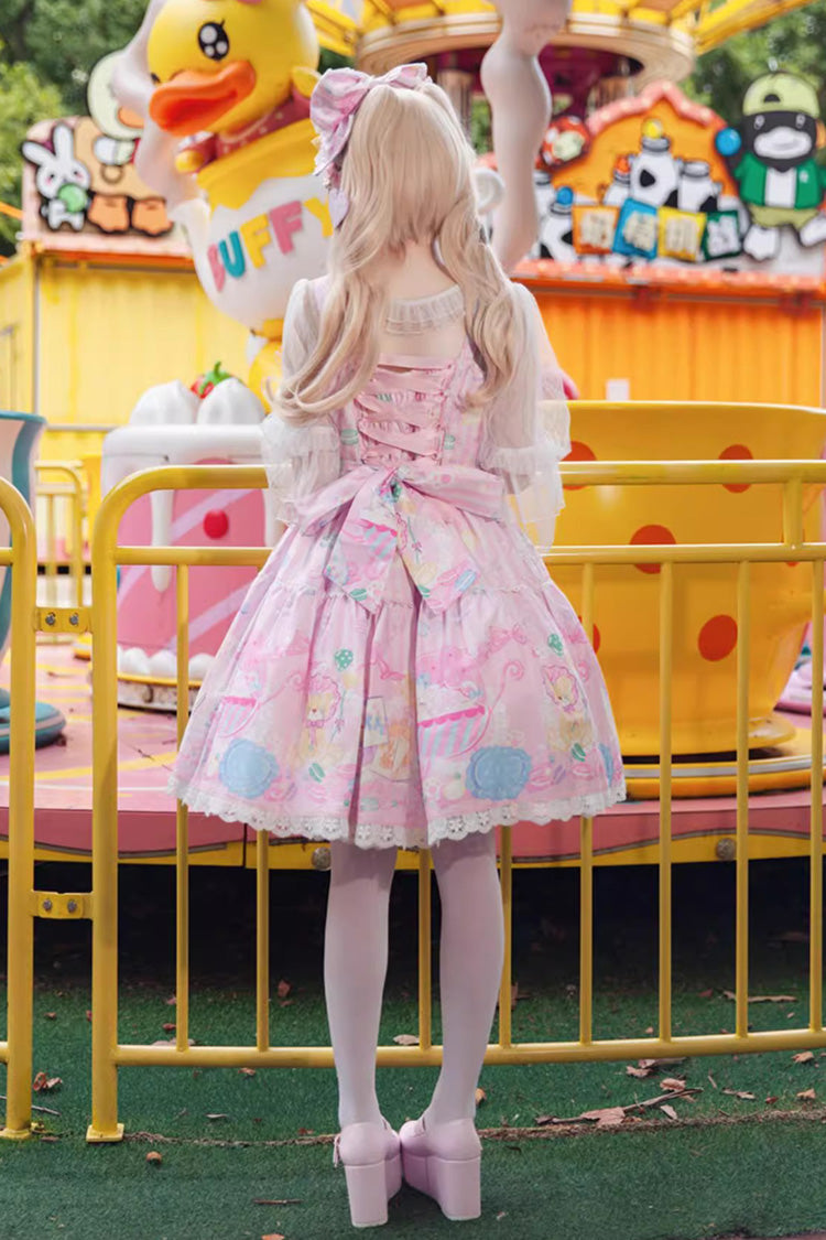 Lolita JSK Dress - Macaron Dolly House, Pink, Bow Detail, Printed, Sweet Style - additional product view 4
