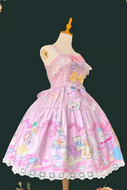 Lolita JSK Dress - Macaron Dolly House, Pink, Bow Detail, Printed, Sweet Style - additional product view 5