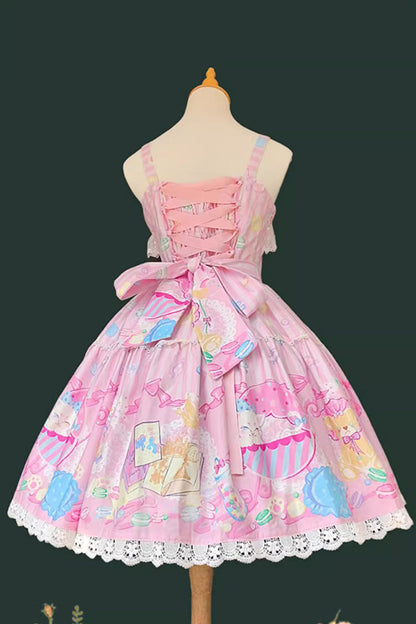 Lolita JSK Dress - Macaron Dolly House, Pink, Bow Detail, Printed, Sweet Style - additional product view 6