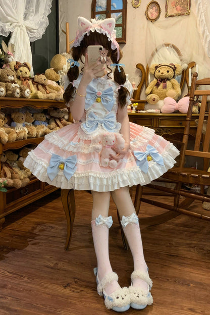Lolita JSK Dress - Meowling Sweet Maid, Pink, Sweet Style, Bow Detail, Lace Trim - additional product view 2