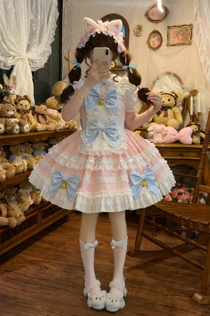 Lolita JSK Dress - Meowling Sweet Maid, Pink, Sweet Style, Bow Detail, Lace Trim - additional product view 4