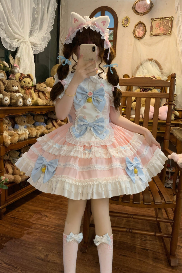 Lolita JSK Dress - Meowling Sweet Maid, Pink, Sweet Style, Bow Detail, Lace Trim - additional product view 5