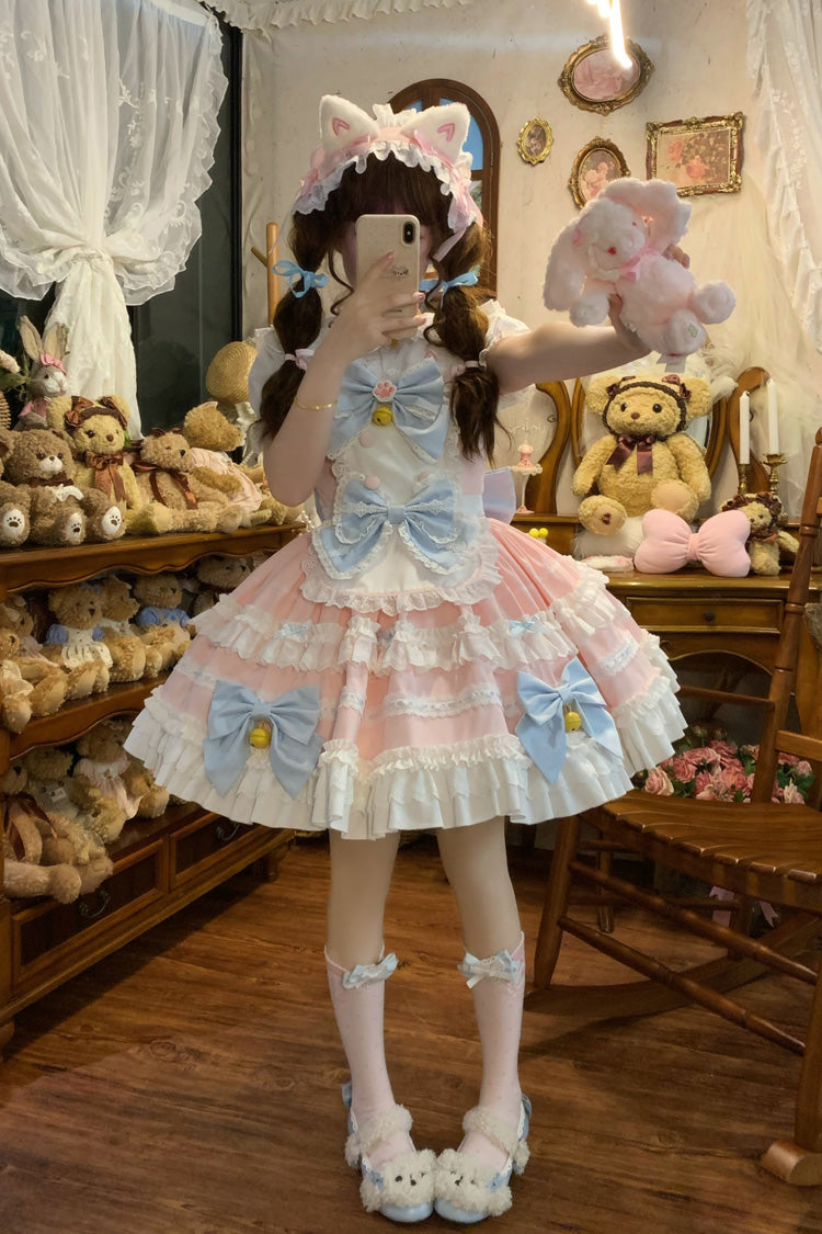Lolita JSK Dress - Meowling Sweet Maid, Pink, Sweet Style, Bow Detail, Lace Trim - additional product view 6