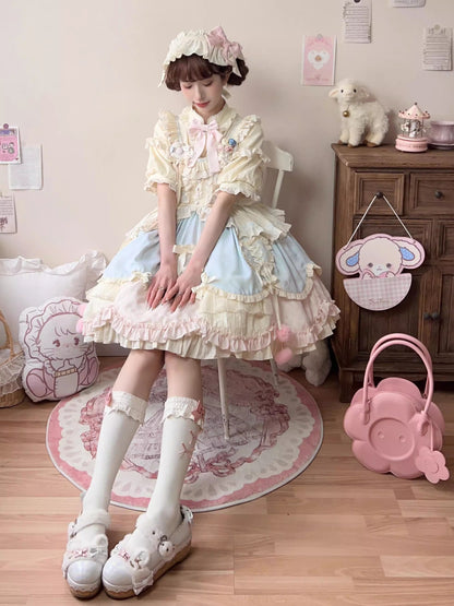 Lolita JSK Dress - Mianmian Macaron, Multi-Color, Short Version, Short Length, Layered - additional product view 4