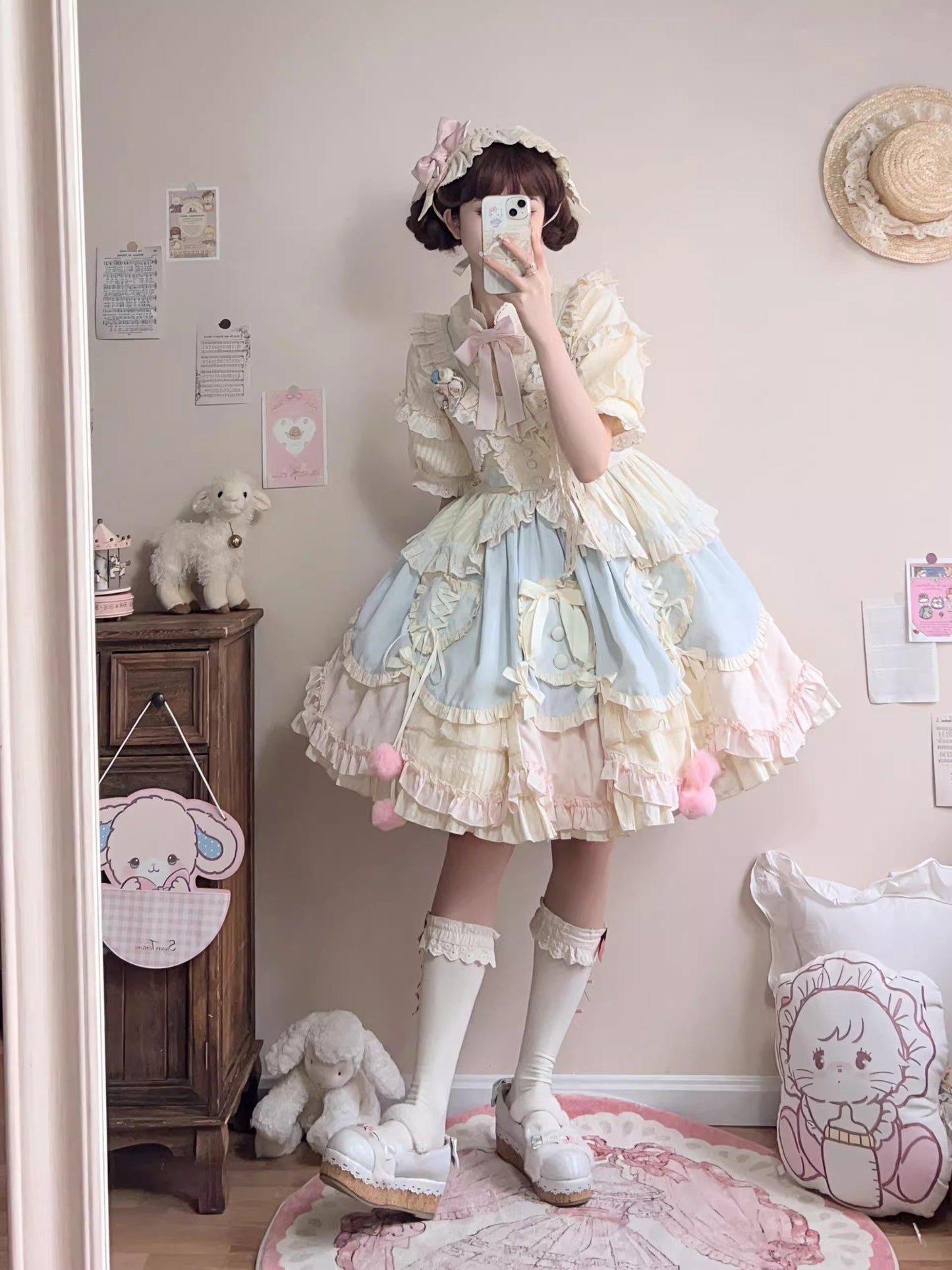 Lolita JSK Dress - Mianmian Macaron, Multi-Color, Short Version, Short Length, Layered - additional product view 7