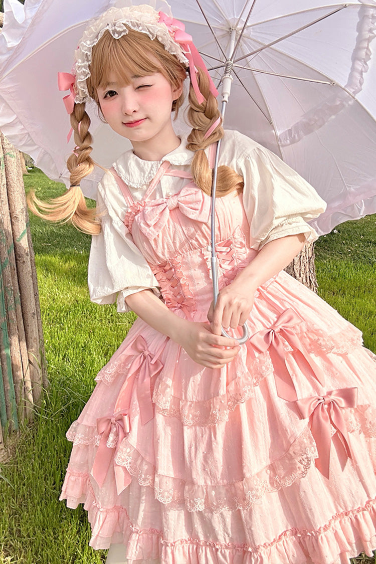 Lolita JSK Dress - Miss Pearl, Pink, Lace Trim, Layered, Lace-Up - additional product view 2