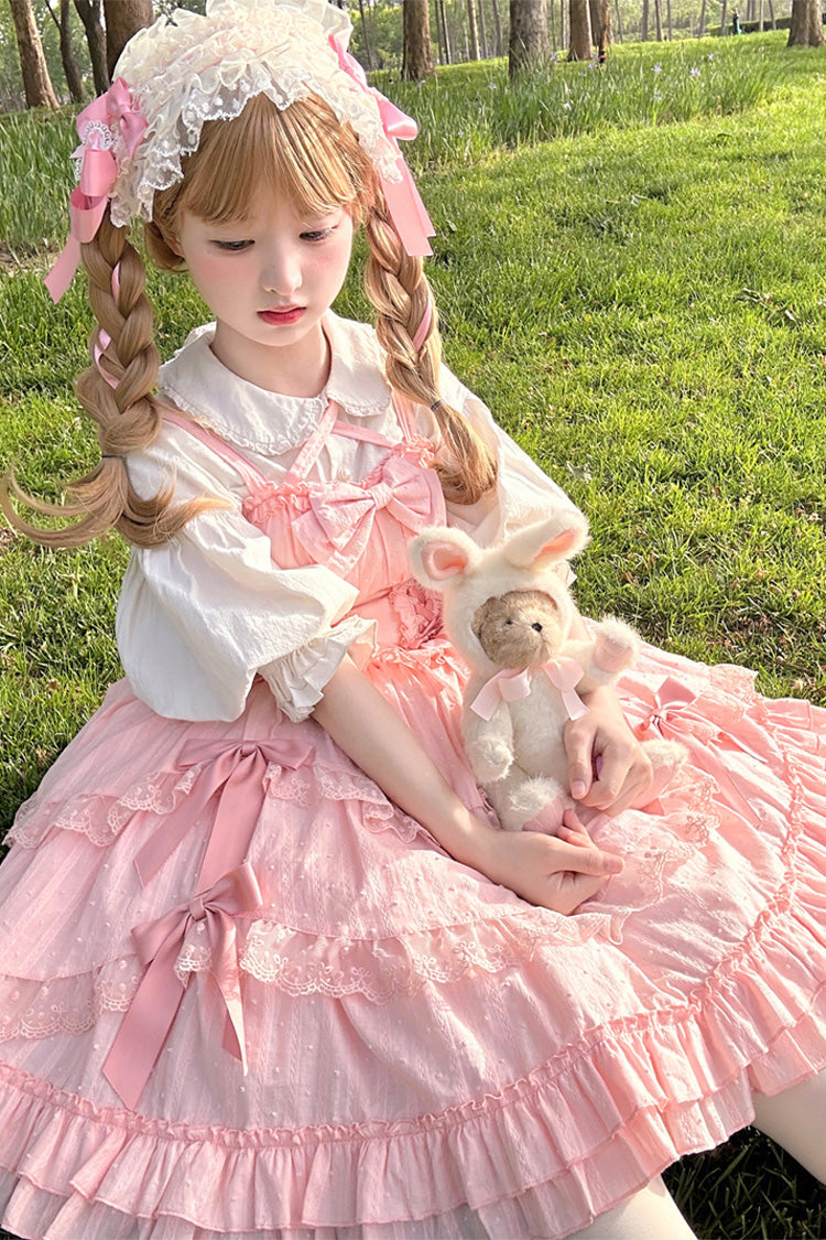 Lolita JSK Dress - Miss Pearl, Pink, Lace Trim, Layered, Lace-Up - additional product view 3