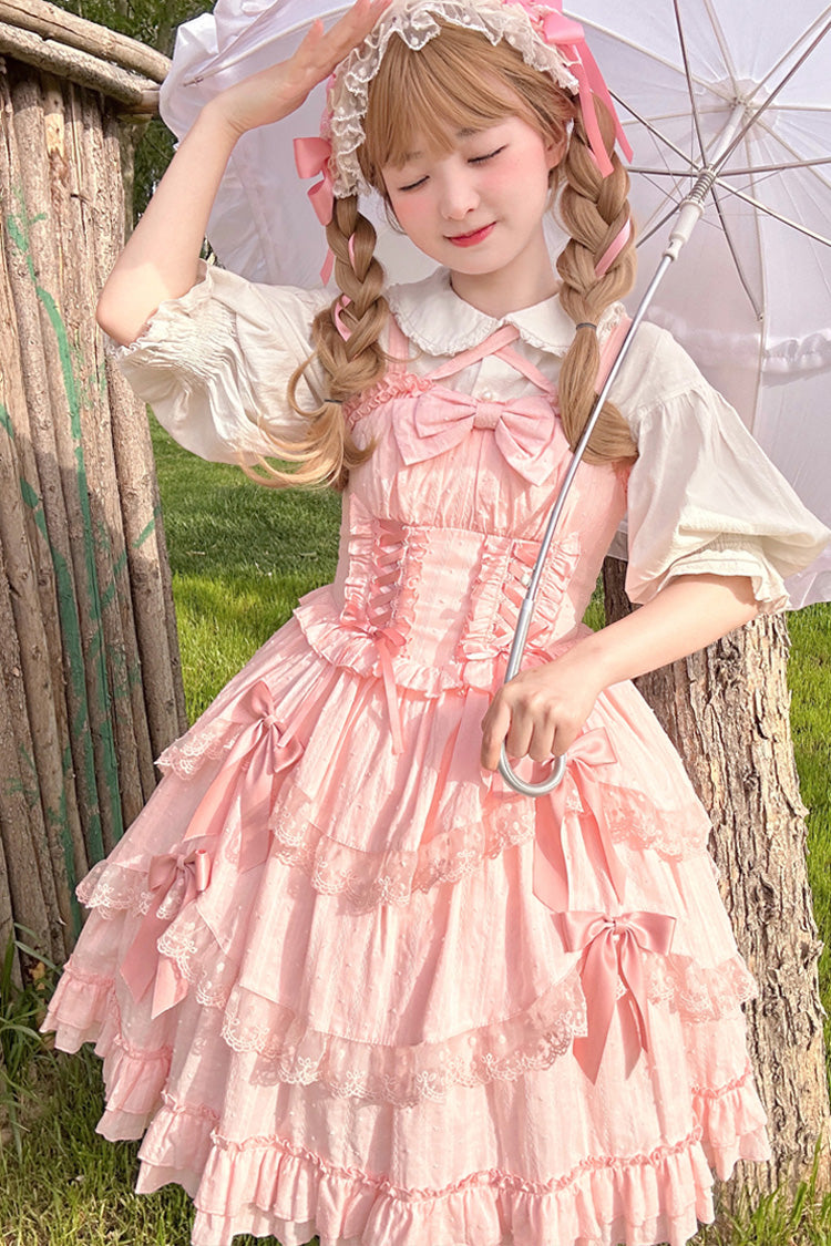 Lolita JSK Dress - Miss Pearl, Pink, Lace Trim, Layered, Lace-Up - additional product view 4
