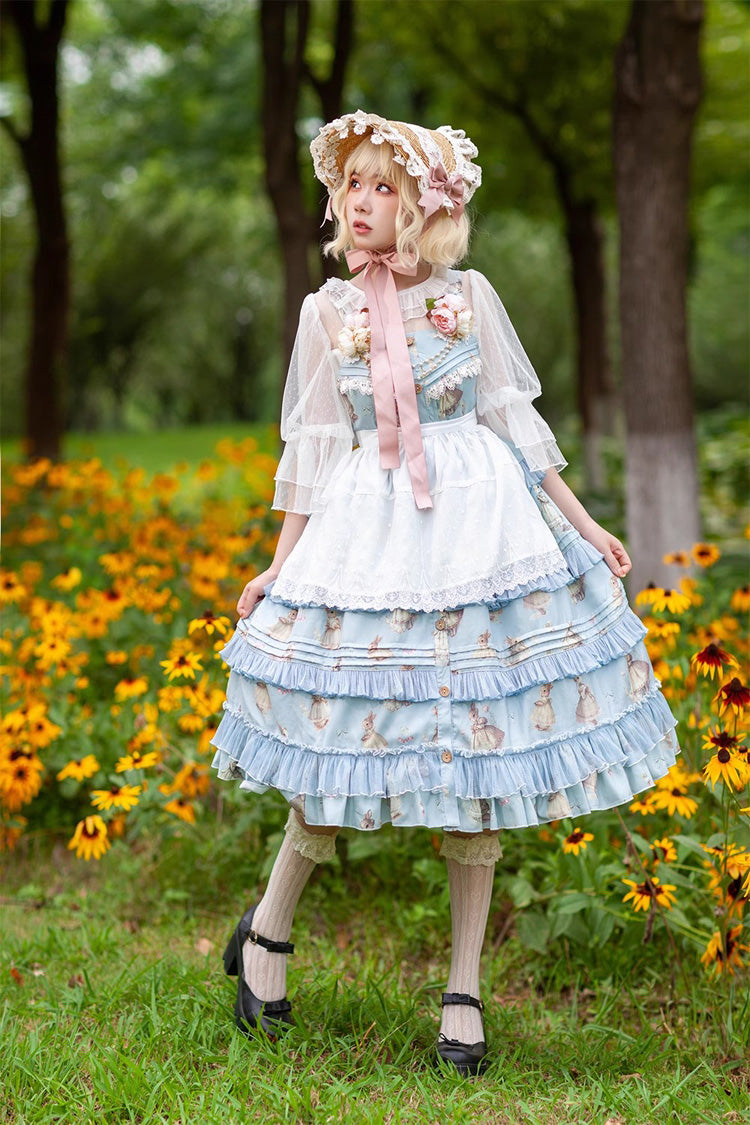 Lolita JSK Dress - Miss Rabbit Dance Print, 4 Colors, Ruffled, Printed, Sweet Style - additional product view 2