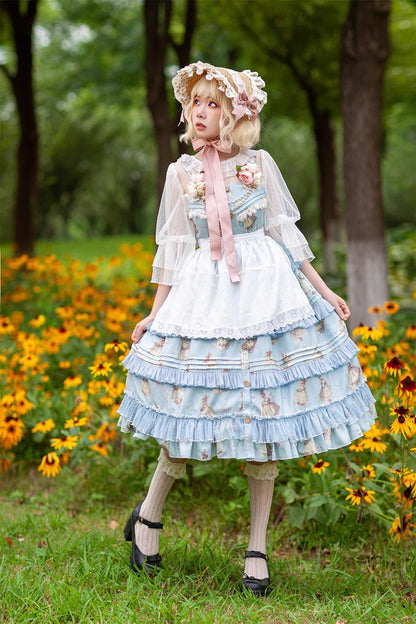 Lolita JSK Dress - Miss Rabbit Dance Print, 4 Colors, Ruffled, Printed, Sweet Style - additional product view 2