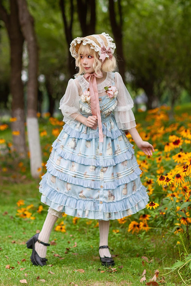 Lolita JSK Dress - Miss Rabbit Dance Print, 4 Colors, Ruffled, Printed, Sweet Style - additional product view 5