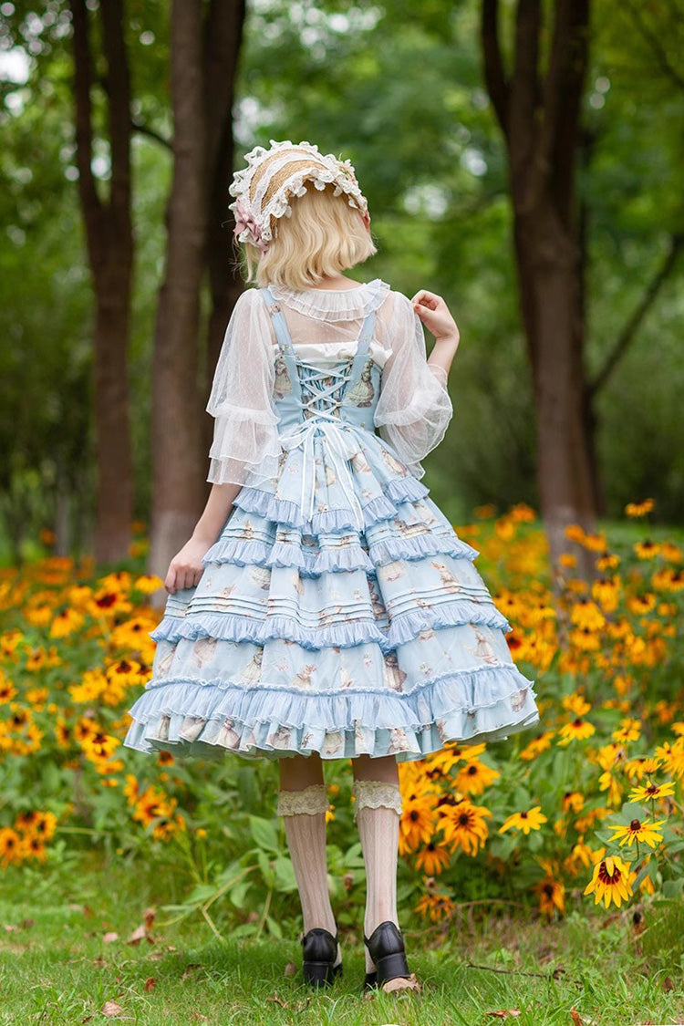 Lolita JSK Dress - Miss Rabbit Dance Print, 4 Colors, Ruffled, Printed, Sweet Style - additional product view 6