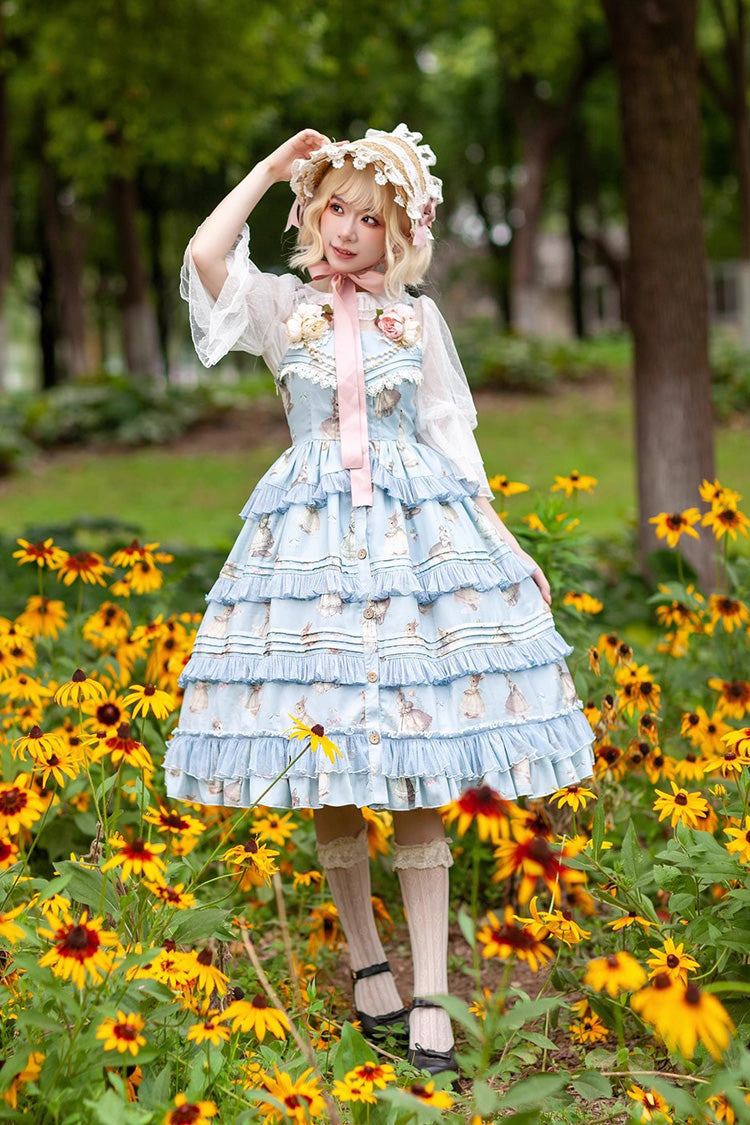 Lolita JSK Dress - Miss Rabbit Dance Print, 4 Colors, Ruffled, Printed, Sweet Style - additional product view 8