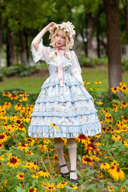 Lolita JSK Dress - Miss Rabbit Dance Print, 4 Colors, Ruffled, Printed, Sweet Style - additional product view 8
