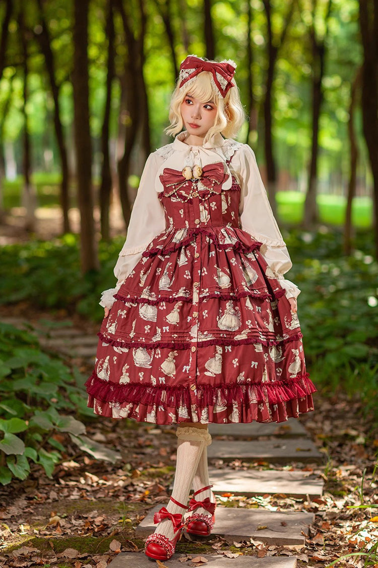 Lolita JSK Dress - Miss Rabbit Dance Print, 4 Colors, Ruffled, Printed, Sweet Style - additional product view 9