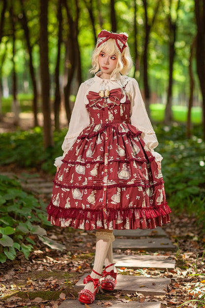 Lolita JSK Dress - Miss Rabbit Dance Print, 4 Colors, Ruffled, Printed, Sweet Style - additional product view 9