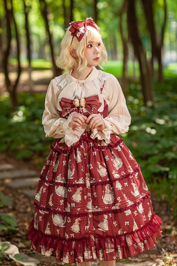 Lolita JSK Dress - Miss Rabbit Dance Print, 4 Colors, Ruffled, Printed, Sweet Style - additional product view 10