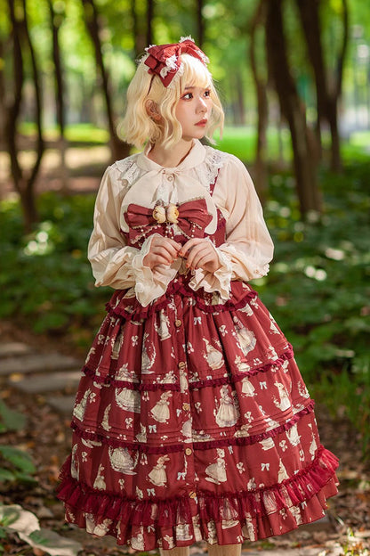 Lolita JSK Dress - Miss Rabbit Dance Print, 4 Colors, Ruffled, Printed, Sweet Style - additional product view 10