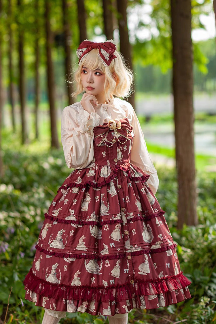 Lolita JSK Dress - Miss Rabbit Dance Print, 4 Colors, Ruffled, Printed, Sweet Style - additional product view 11