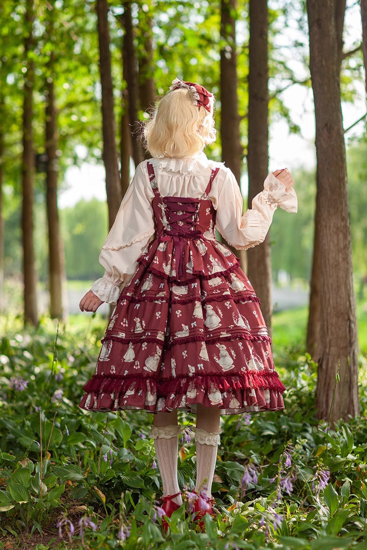 Lolita JSK Dress - Miss Rabbit Dance Print, 4 Colors, Ruffled, Printed, Sweet Style - additional product view 12
