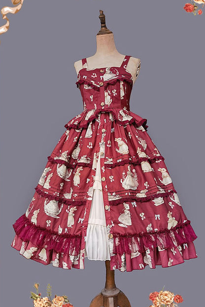 Lolita JSK Dress - Miss Rabbit Dance Print, 4 Colors, Ruffled, Printed, Sweet Style - additional product view 13