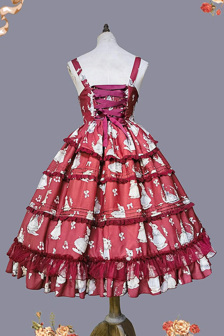 Lolita JSK Dress - Miss Rabbit Dance Print, 4 Colors, Ruffled, Printed, Sweet Style - additional product view 14