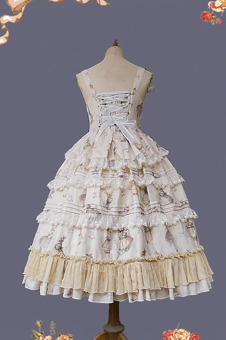 Lolita JSK Dress - Miss Rabbit Dance Print, 4 Colors, Ruffled, Printed, Sweet Style - additional product view 18