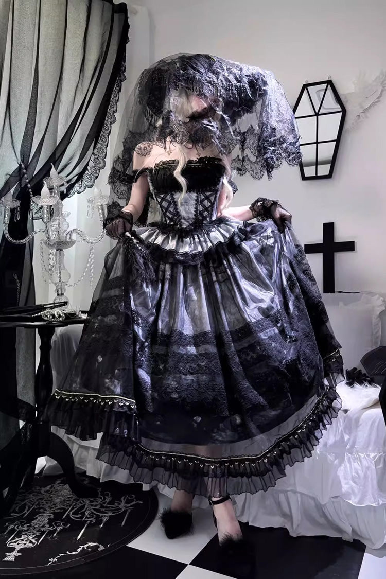 Lolita JSK Dress - Mist-shrouded Vineyard, 2 Colors, Lace-Up, Sweet Style, Bow Detail - additional product view 3