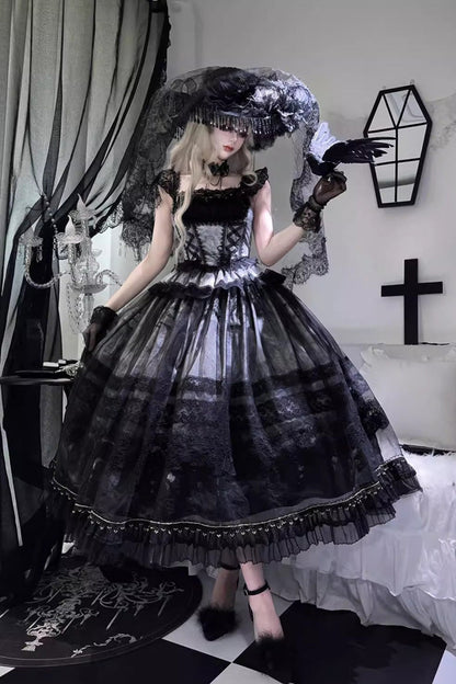 Lolita JSK Dress - Mist-shrouded Vineyard, 2 Colors, Lace-Up, Sweet Style, Bow Detail - additional product view 5
