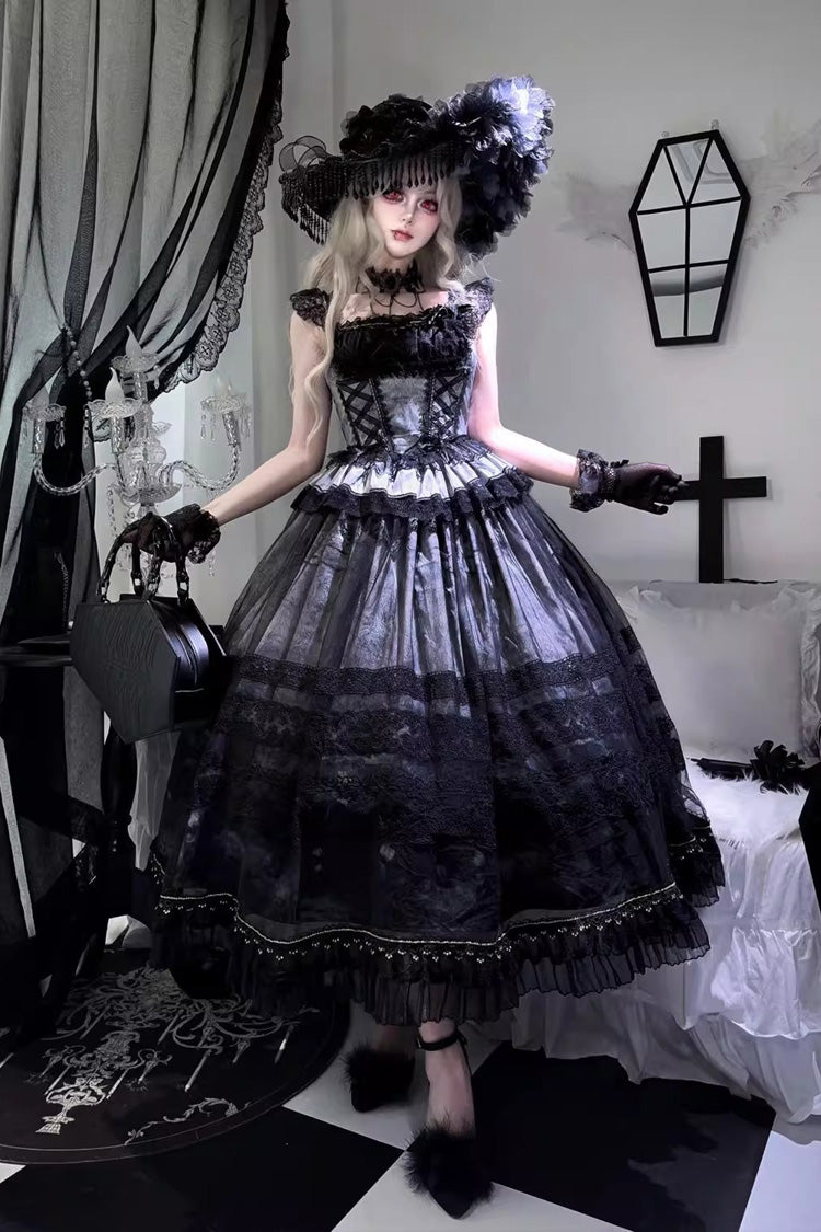 Lolita JSK Dress - Mist-shrouded Vineyard, 2 Colors, Lace-Up, Sweet Style, Bow Detail - main product image