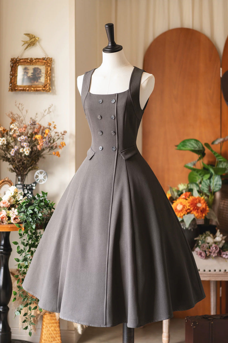 Lolita JSK Dress - Misty Shirt Forest, Gray, Square Collar, Classic Style, Ruffled - additional product view 3